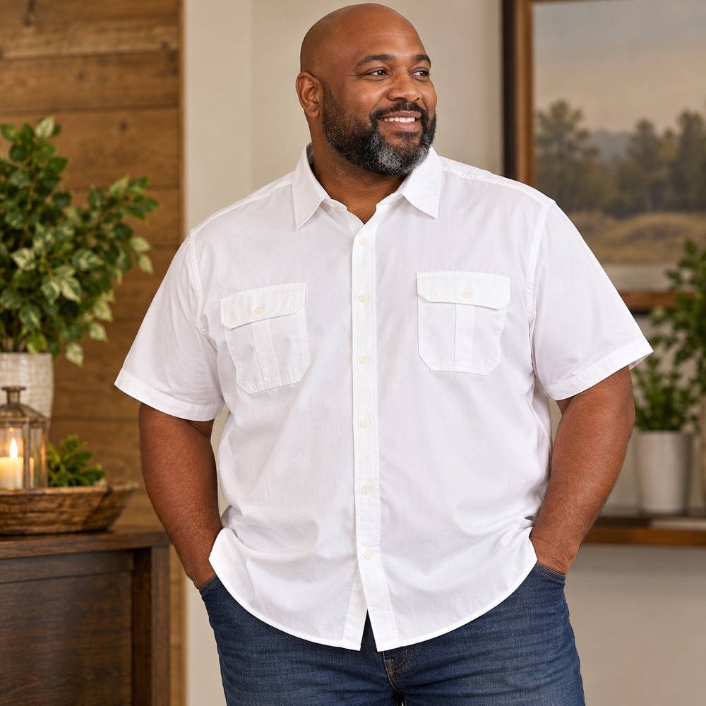 Claiborne White Relaxed Fit Shirt Men's 3XL Big & Tall Coastal Safari Utility